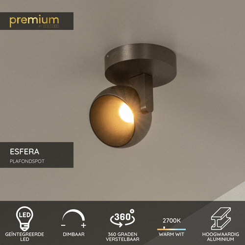 Lucide plafondspot ESFERA - Geïntegreerde LED - Grijs ijzer