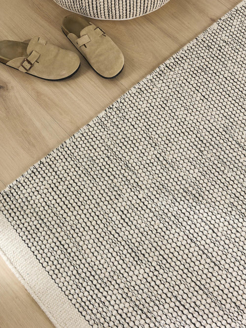 benuta wollen loper Rocco - beige/zwart - 80x250 cm