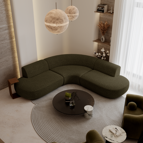Premium Interiors - Hoekbank WONDER - bouclette olijfgroen 90cm