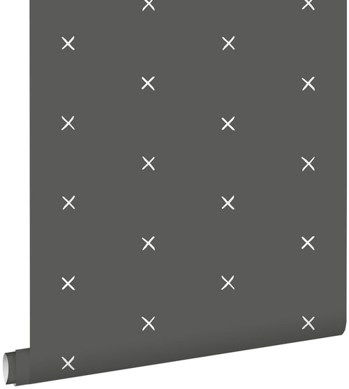 ESTAhome behang grafisch motief vergrijsd zwart - 53 cm x 10.05 m - 139070