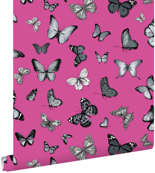 ESTAhome behang vlinders zwart en roze - 53 cm x 10.05 m - 138511