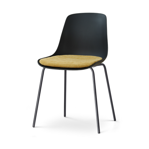 Nolon Nora-Liv eetkamerstoel zwart met warm oker zitkussen - zwart onderstel - vtwonen shop