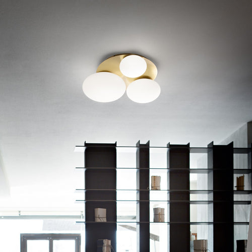 Ideal Lux NINFEA 3-lichts ronde DecoratiGlass inbouwplafondlamp messing