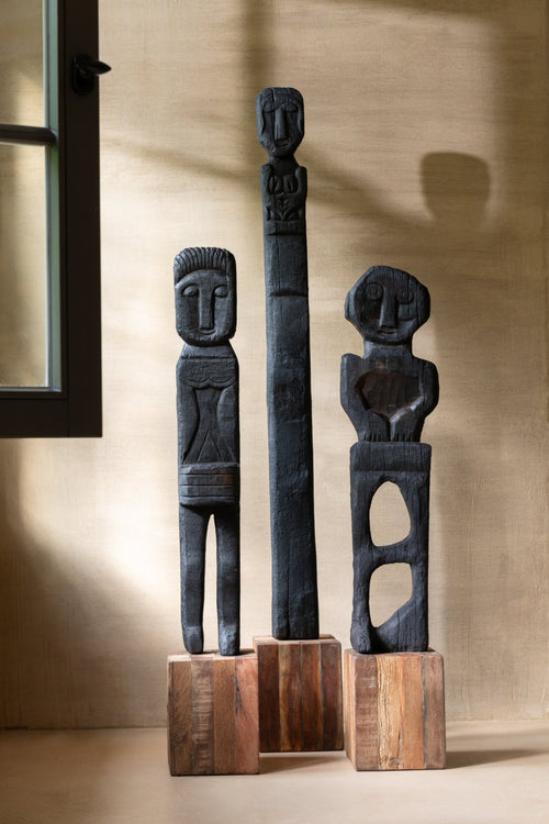 J-Line decoratie Standbeeld Mara - hout - zwart/naturel
