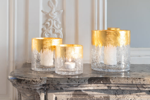 J-Line windlicht Crackle - glas - transparant/goud - large