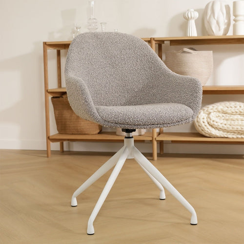 Nolon Nola-Mae Eetkamerstoel Bouclé Taupe - Draaibaar Wit Onderstel