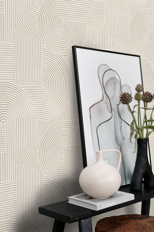 Origin Wallcoverings behang grafisch 3D motief warm grijs - 53 cm x 10.05 m - 348014 - vtwonen shop