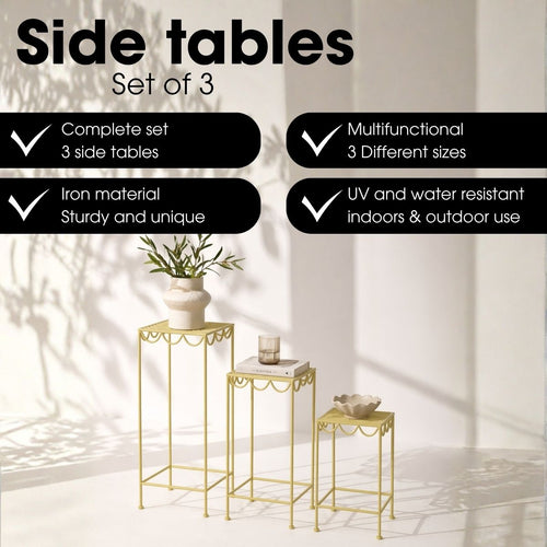 Mica Decorations Rosalie Planttafel voor Buiten - Plantenrek Set van 3 - Plantenstandaard voor Kamerplanten - Inklapbaar - IJzer - Lichtgroen