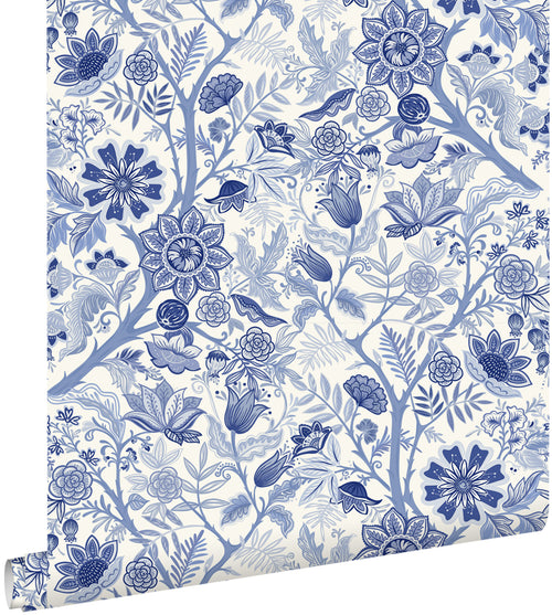 ESTAhome behang vintage bloemen delfts blauw - 50 x 900 cm - 132130
