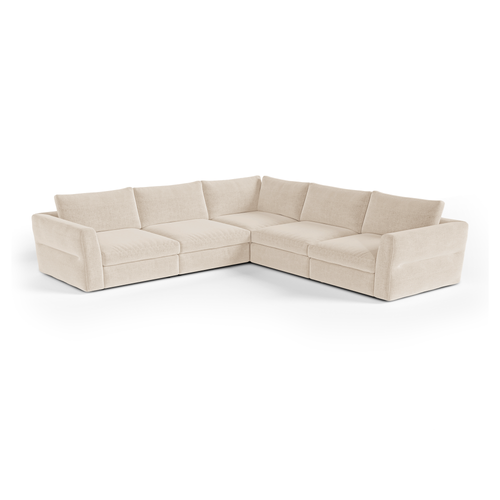 Sia Home - Modulaire panoramische hoekbank links NEST - Zacht aanvoelende geweven stof - Beige - 307cm