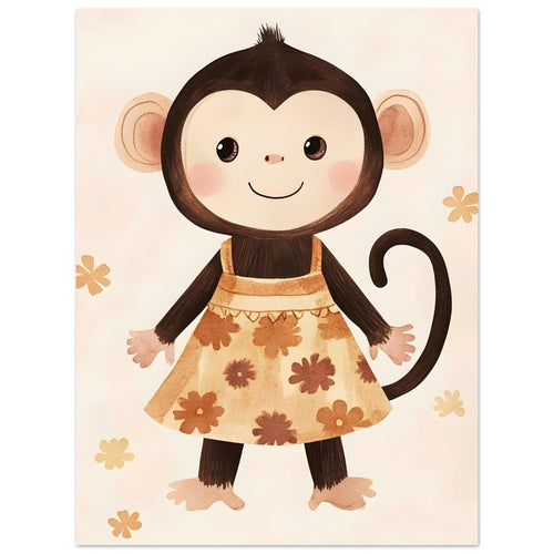 Artfulprints  Aapje in bloemenjurk   poster 30x40 cm - vtwonen shop