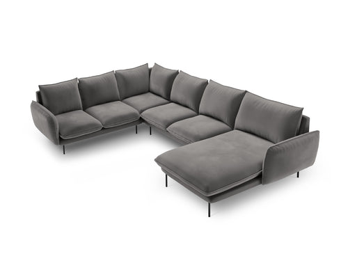 Cosmopolitan Design Panoramische hoekbank links Vienna 7-zits, flueel, lichtgrijs - 235x330x95cm