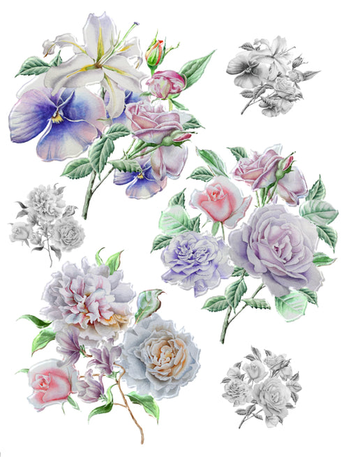 Sanders & Sanders muursticker bloemen lila paars, roze, zacht roze en groen - 85 x 65 cm - 600280