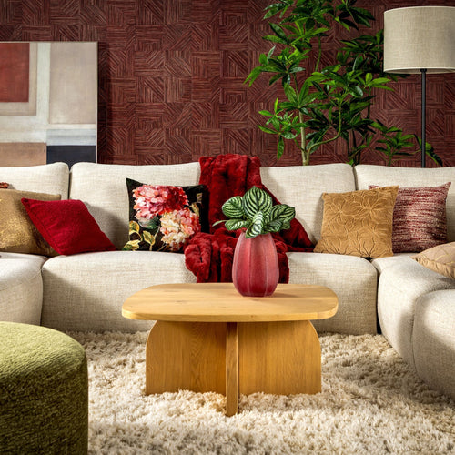 DENISE - sierkussen 45x45 cm - bloemmotief - Cranberry - multicolour