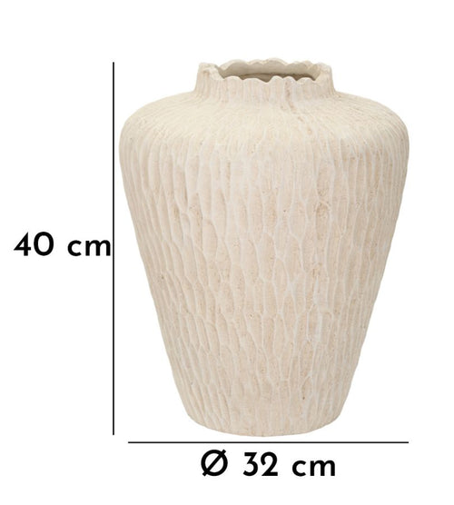 Creme kleurige magnesium vaas met textuur Ø 32x40 cm