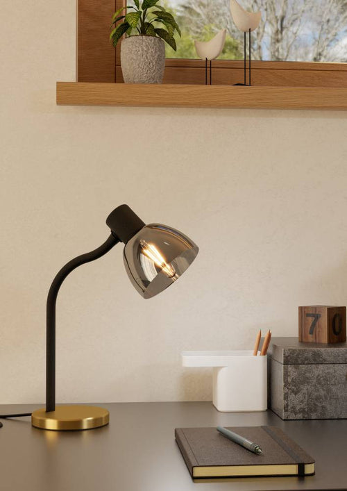 EGLO tafellamp Macere - bureaulamp - e14 - 34 cm - zwart/goud - vtwonen shop