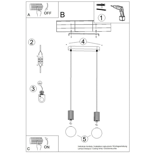 Sollux Lighting Hanglamp HALO 2L bordeaux - 33,5x6x120cm