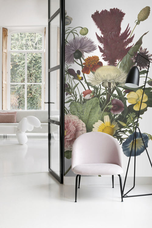 ESTAhome fotobehang boeket groen, roze, geel en paars - 186 x 279 cm - 158911 - vtwonen shop
