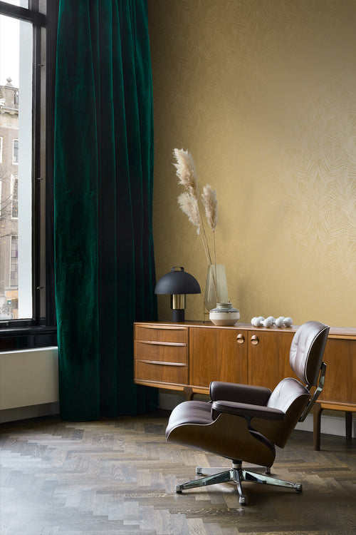 Origin Wallcoverings behang palmbladeren okergeel - 53 cm x 10.05 m - 347807 - vtwonen shop