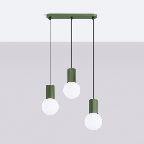 Sollux Lighting Hanglamp HALO 3L olijfgroen - 40x6x120cm