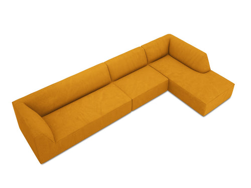 Micadoni rechter hoekbank Ruby 5-zits, ribfluwelen, geel - 180x366x69cm