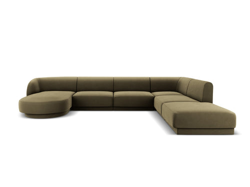 Micadoni Panoramische hoekbank rechts Miley 6-zits, flueel, groente - 255x330x70cm