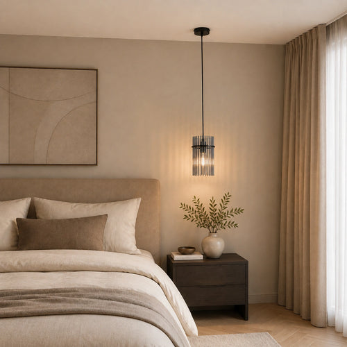 Searchlight hanglamp Swizzle - 1 lichts - 20  x 120   cm - zwart rookglas