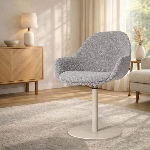Nolon Niva-Mae tulp eetkamerstoel bouclé taupe - beige onderstel