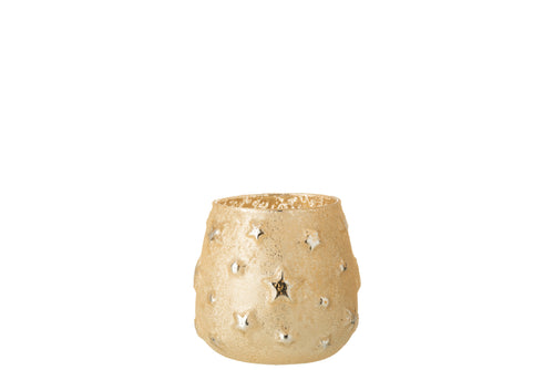 J-Line kaarshouder Sterren - glas - goud - small