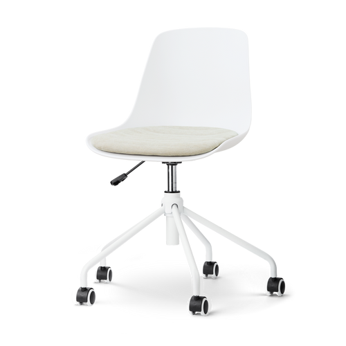 Nolon Nout-Liv eetkamerstoel wit met naturelbeige zitkussen - wit onderstel