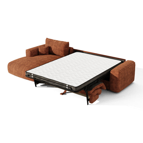 Premium Interiors - Linkerhoekbank met snelle uitklapfunctie COMO - corduroy terracotta 300cm