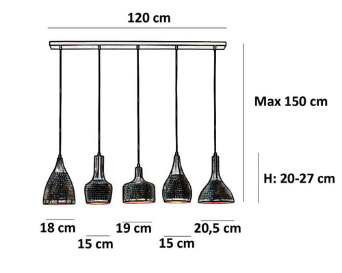 Freelight hanglamp Fueco - 5 lichts - 120  x 150   cm - zwart bruin - vtwonen shop