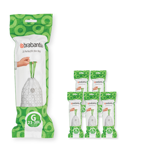 Brabantia PerfectFit afvalzak, code G, 23-30 liter, 120 stuks, set van 6 rollen - White