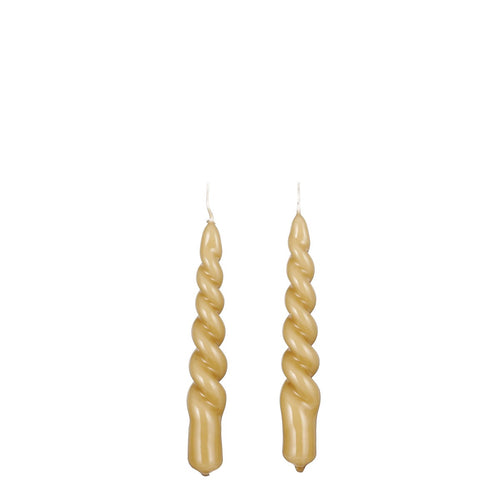 Mica Decorations Twist Kaars - Set van 2 - H15 cm - Lichtbruin, glanzend