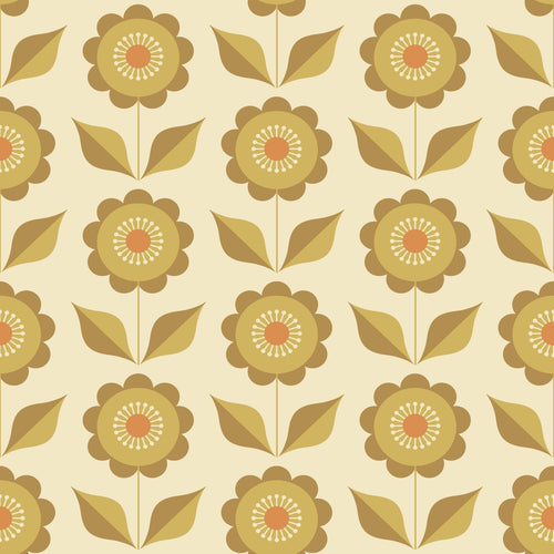 ESTAhome behang bloemen olijfgroen en okergeel - 50 x 900 cm - 130978