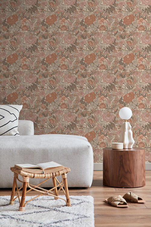 ESTAhome behang vintage bloemen terracotta - 50 x 900 cm - 131194