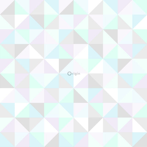 Origin Wallcoverings behang driehoekjes pastel paars, mintgroen, glanzend zilvergrijs en pastelblauw - 53 cm x 10.05 m - 337205 - vtwonen shop