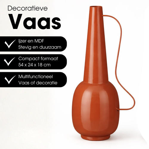 Mica Decorations Tosno Decoratieve Vaas - Bloemenvaas 24 x 20 x 43 cm - Woondecoratie Bloemvaas voor Binnen - IJzer, MDF, Fluweel - Bruin