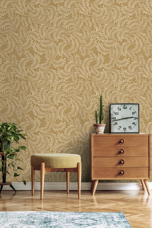 ESTAhome behang bladeren okergeel - 50 x 900 cm - 131145 - vtwonen shop