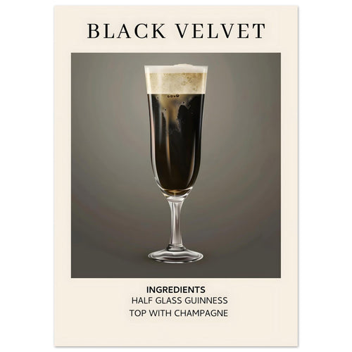 Artfulprints  Black Velvet cocktail - Ingrediënten   poster 50x70 cm - vtwonen shop