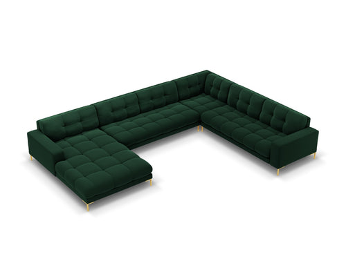 Cosmopolitan Design Panoramische hoekbank rechts Bali 7-zits, flueel, flessengroen - 256x327x75cm