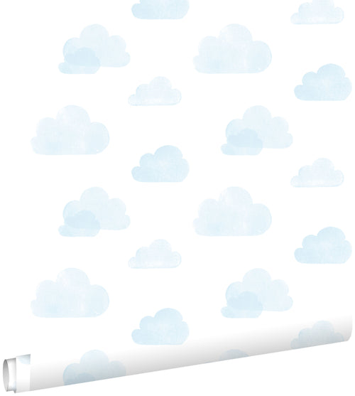 ESTAhome behang gestempelde wolkjes lichtblauw en wit - 53 cm x 10.05 m - 138930
