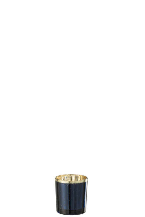 J-Line windlicht Rand - glas - goud/blauw - small - 6 stuks