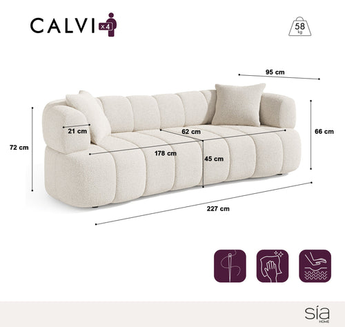 Sia Home - Rechte bank CALVI - Bouclette stof - Kaki groen - 227cm