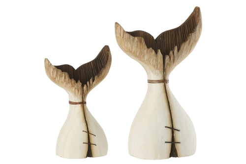 J-Line decoratie Walvis Staart - hout - naturel/wit - large