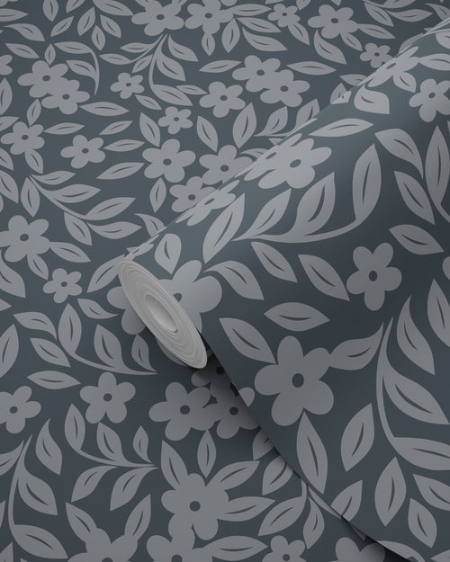 ESTAhome behang bloemetjes donkerblauw - 50 x 900 cm - 131441 - vtwonen shop