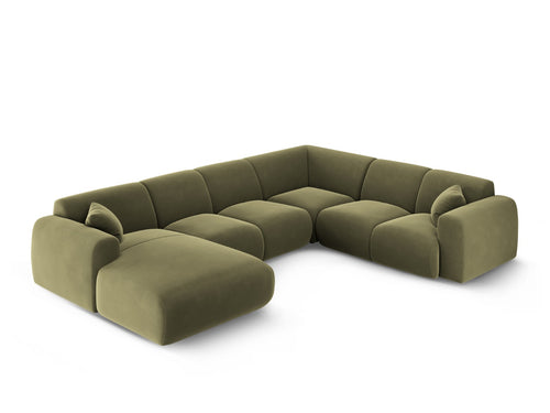 Cosmopolitan Design Panoramische hoekbank rechts Nolio 6-zits, flueel lichtgroen - 252x342x72cm