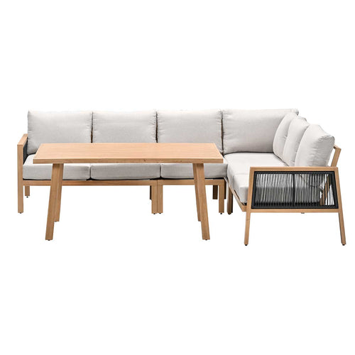 Decala lounge-diningset -5-delig-aluminium-light teak look-desert sand - vtwonen shop