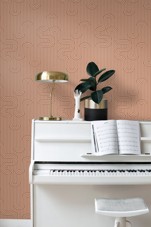 ESTAhome behang grafische lijnen terracotta - 50 x 900 cm - 131024 - vtwonen shop