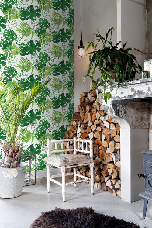 ESTAhome behang geschilderde tropische jungle bladeren tropisch junglegroen - 53 cm x 10.05 m - 138887 - vtwonen shop